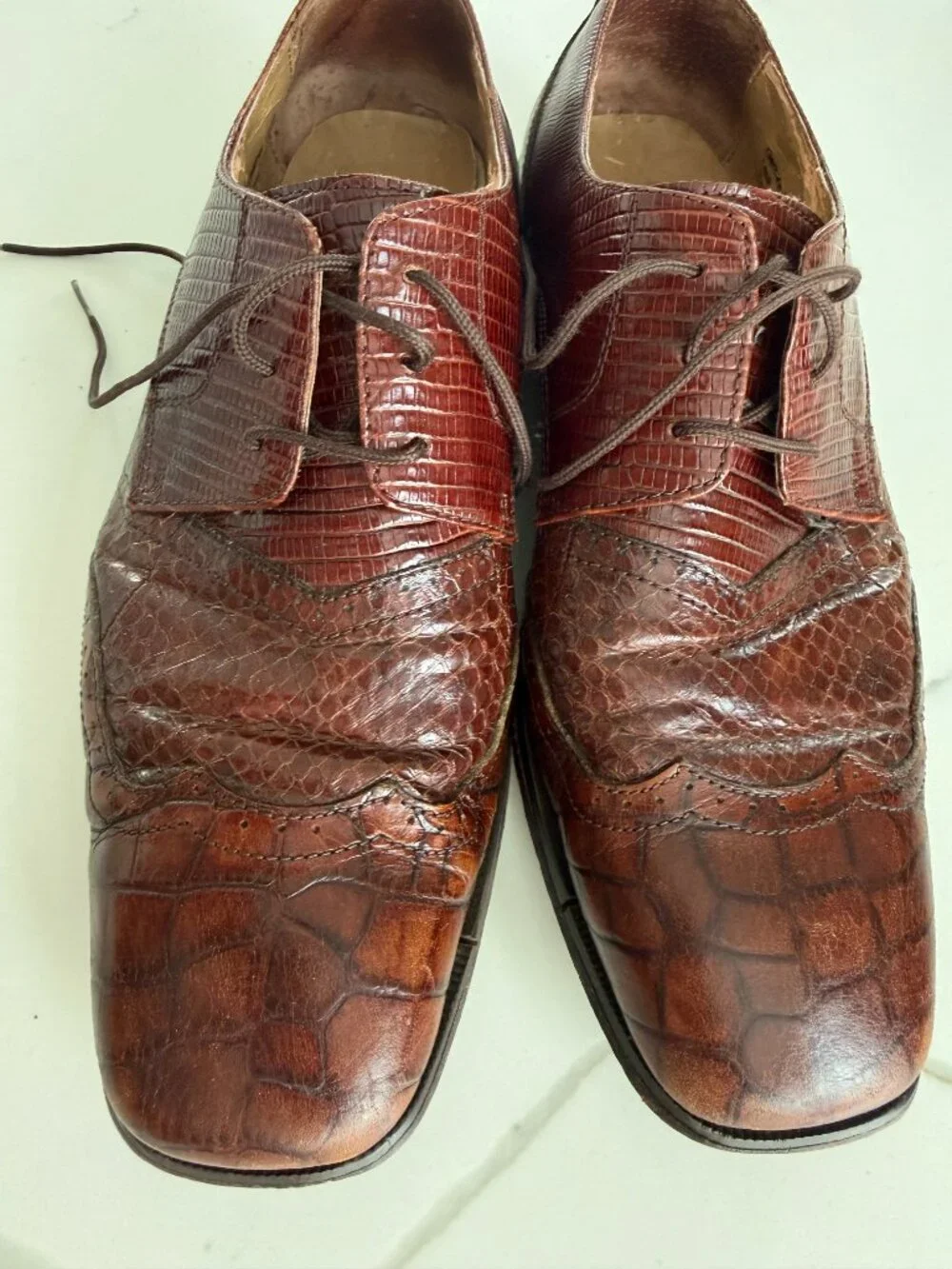 Vintage Stacy Adams Genuine Snakeskin Leather Oxford Shoes Brown Wingtip 10.5 M